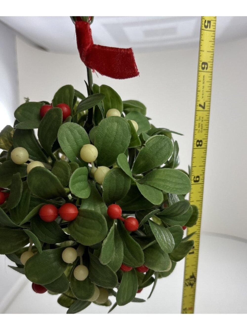 Vintage Faux Mistletoe Christmas Kissing Ball with Berries and Leaves 6” - Picture 4 of 4